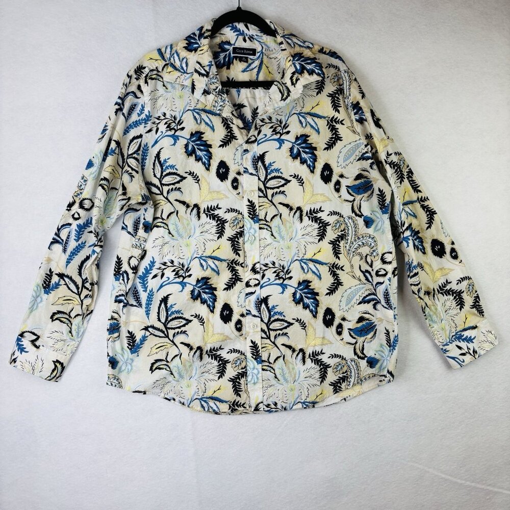 Club Room Shirt Mens XL Regular Fit Floral Long Sleeve Logo Collar Button Down